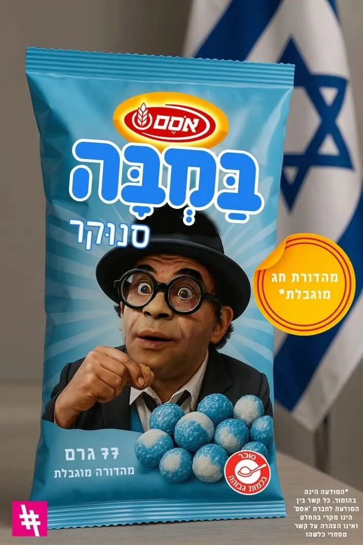 אריזת במבה ללא סוכר — דמות הומוריסטית לחג העצמאות